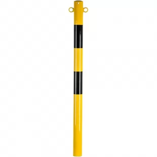 Słupek parkingowy blokujący U-12b | metalowy, 100 cm, do podstawy drogowej, tymczasowy, łańcuchowy, 2 uszka, żółto-czarny